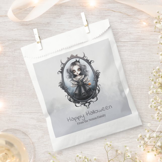 Gothic Girl in Victorian Mirror Happy Halloween Favor Bag (Clipped)