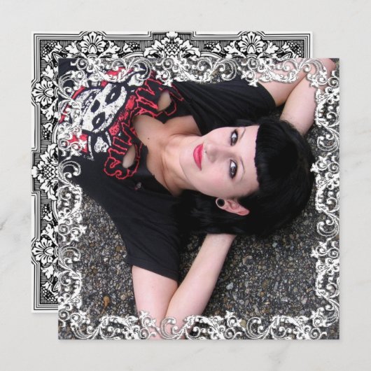 Gothic Girl Photo, "I Love You" Tribal Border Card (Front/Back)