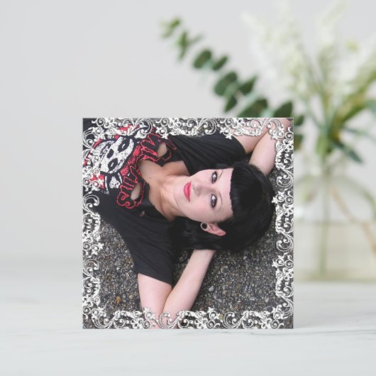 Gothic Girl Photo, "I Love You" Tribal Border Card (Standing Front)