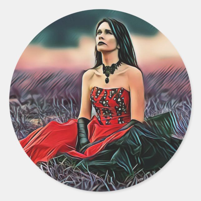 Gothic Girl Sitting Classic Round Sticker (Front)