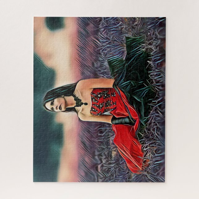 Gothic Girl Sitting Romantic Woman Customisable Jigsaw Puzzle (Vertical)