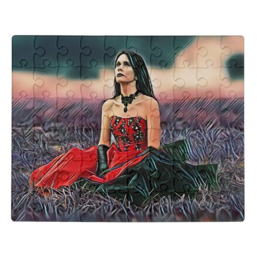 Gothic Girl Sitting Romantic Woman Customizable Jigsaw Puzzle