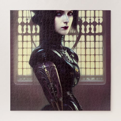 Gothic Girl Steampunk Different Colored Eyes Jigsaw Puzzle