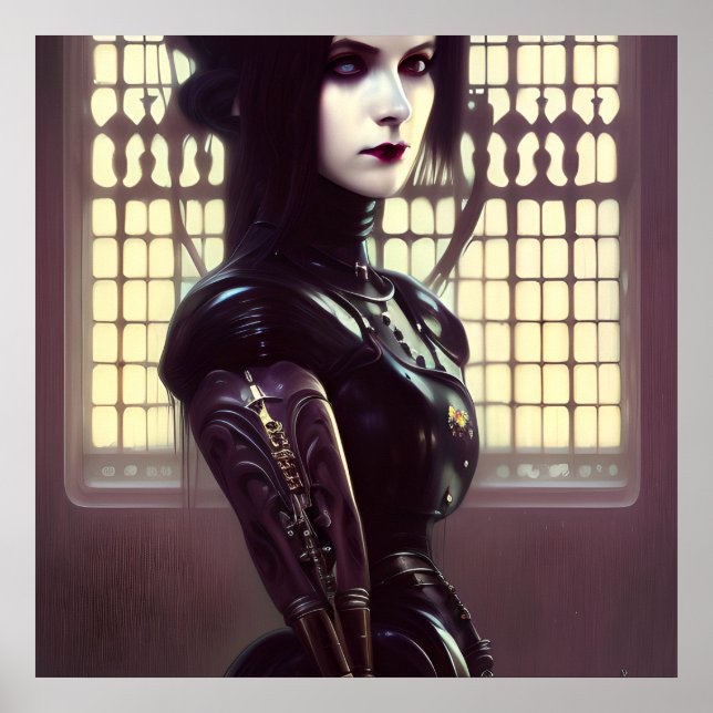 Gothic Girl Steampunk Different Colored Eyes Poster (Front)