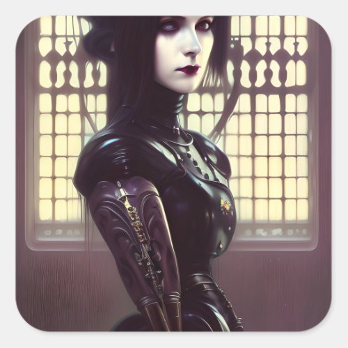 Gothic Girl Steampunk Different Colored Eyes Square Sticker