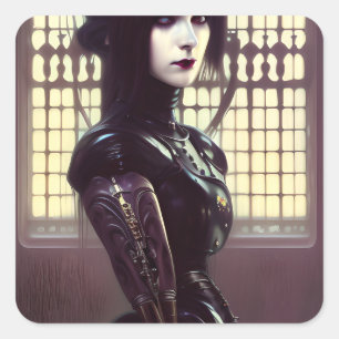 Gothic Girl Steampunk Different Colored Eyes Square Sticker