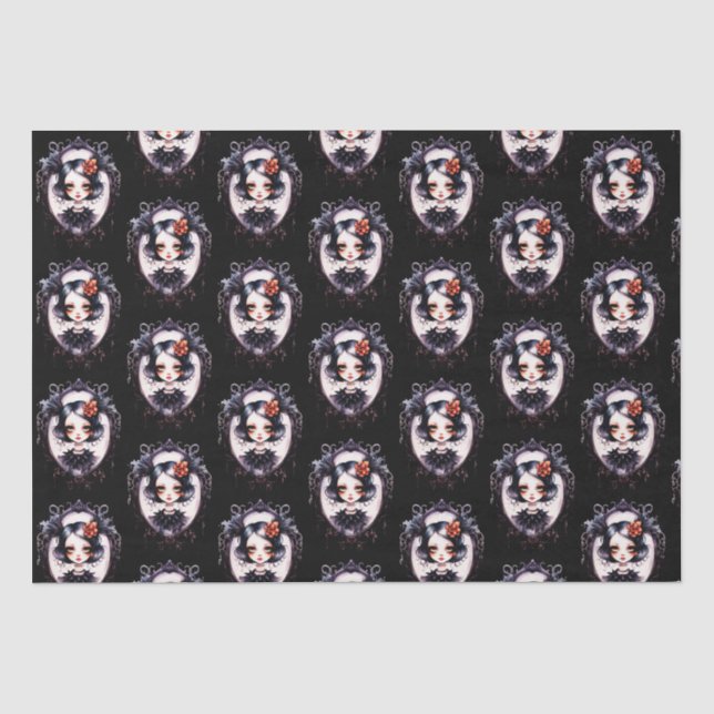 Gothic Girl Victorian Mirror Black Halloween Tissue Paper (Front)