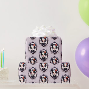 Gothic Girl Victorian Mirror Gray Halloween Wrapping Paper