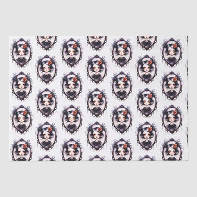 Gothic Girl Victorian Mirror White Halloween Tissue Paper (Front)