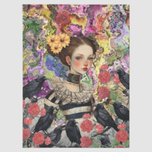 Gothic Girl Vintage Florals & Raven Decoupage Tissue Paper