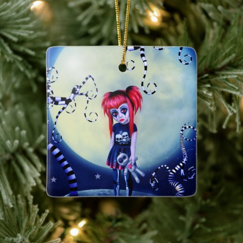 Gothic girl voodoo doll and creepy vines ceramic ornament