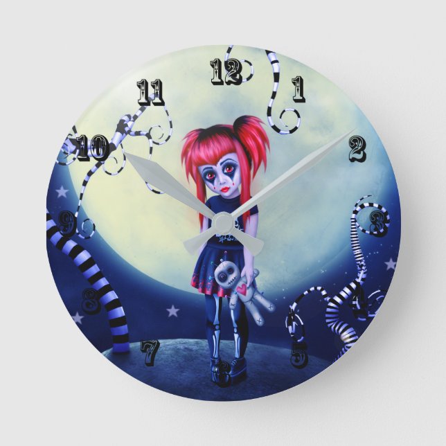 Gothic girl voodoo doll and creepy vines round clock (Front)