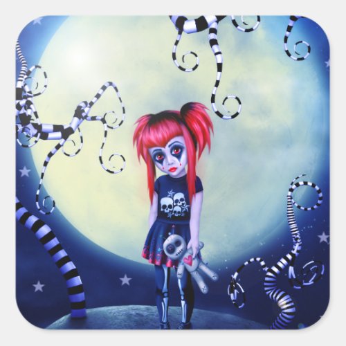 Gothic girl voodoo doll and creepy vines square sticker