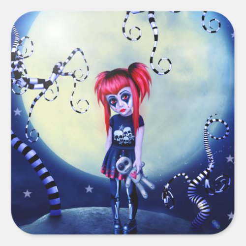 Gothic girl voodoo doll and creepy vines square sticker