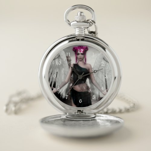 Gothic Girls Angel of Light fantasy art Pocket Watch