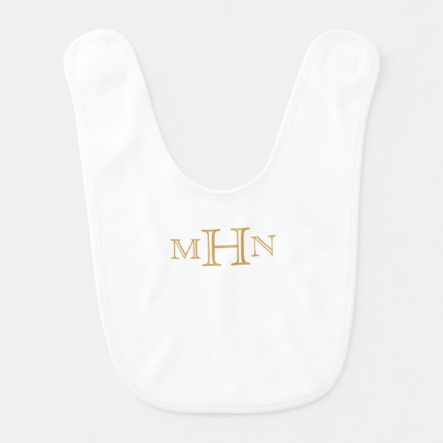 Gothic Glam | Baby Bib | Gold Monogram | White (Front)