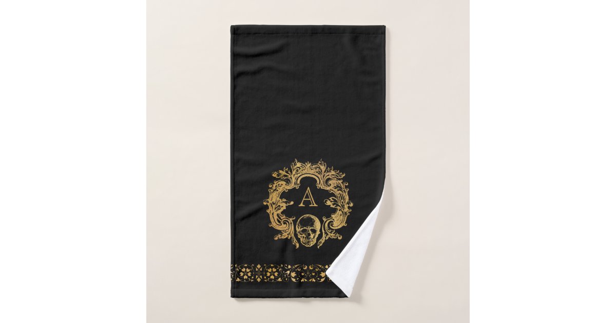 Gothic monogram skull and heraldry shield design, bath towel set