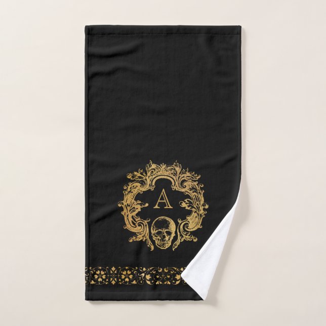 Gothic Glam | Bath Towel Set | Gold Skull Monogram (Hand Towel)