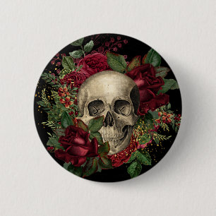 Gothic Glam Button Skull & Roses Black