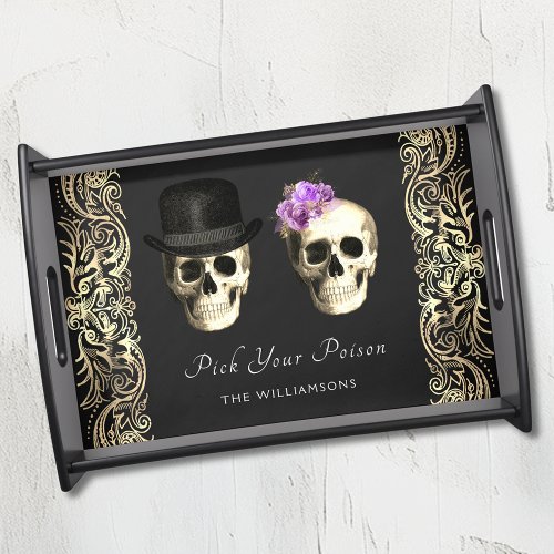 Gothic Glam Couple Skulls Halloween Personalized  Serving Tray