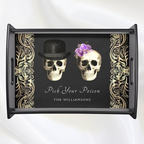 Gothic Glam Couple Skulls Halloween Personalized  Serving Tray