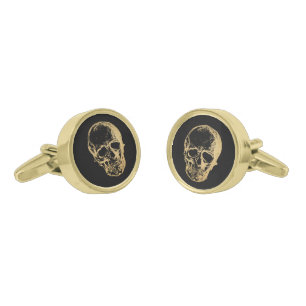 Gothic Glam Cufflinks Gold Skull