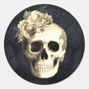 Gothic Glam Floral Skull    Classic Round Sticker