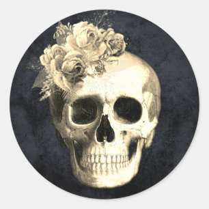 Gothic Glam Floral Skull Classic Round Sticker