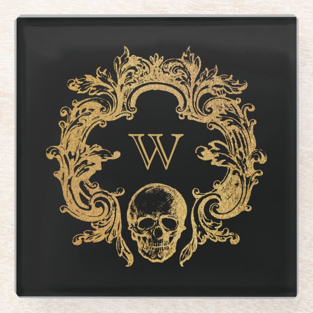 Gothic Glam | Glass Coasters | Black (Front)