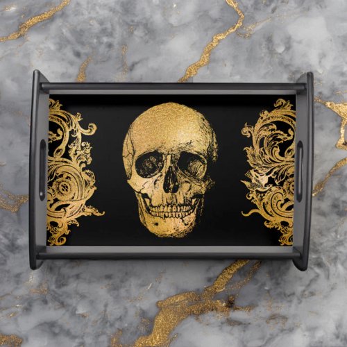 Gothic Glam Gold Skull Scrolls  Serving Tray