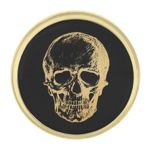 Gothic Glam Lapel Pin Gold Skull