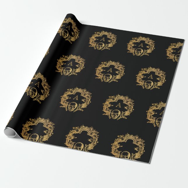 Gothic Glam Monogram Skull | Wrapping Paper (Unrolled)