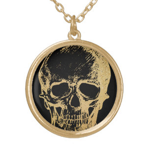 Gothic Glam Necklace Gold Skull