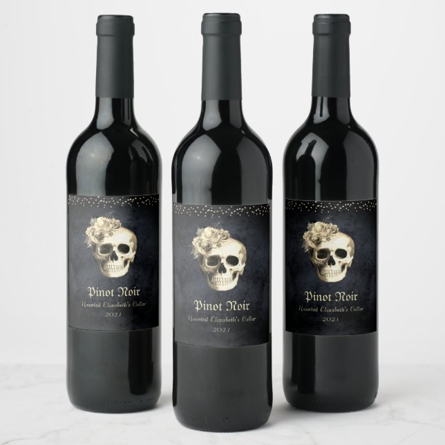 Gothic Glam Party Skull Wine Label (Bottles)