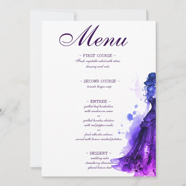 Gothic Glam Quince purple menu Quinceañera (Front)