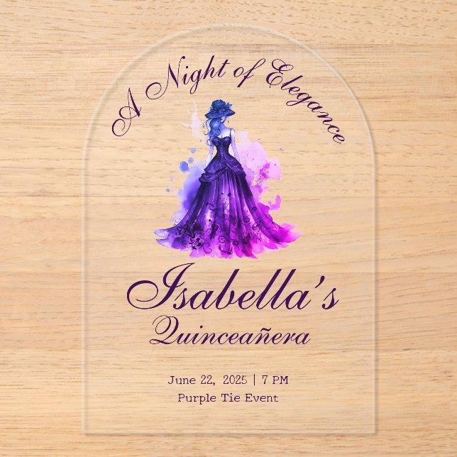 Gothic Glam Quince watercolor purple dress Acrylic Invitations (Front)