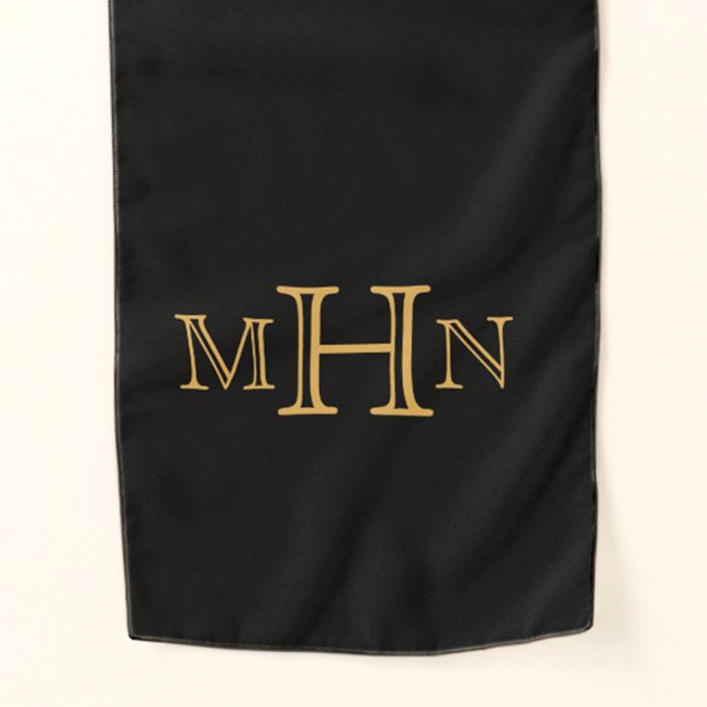 Gothic Glam | Scarf | Gold Monogram | Black (Customize with your monogram)