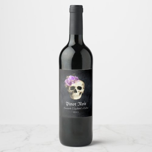 Gothic Glam Skull Party Wine Label