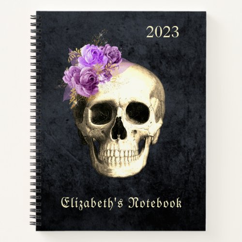  Gothic Glam Skull Purple Roses Personalized  Notebook