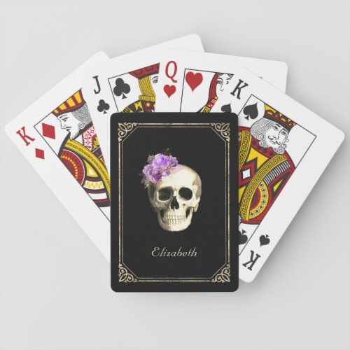 Gothic Glam Skull Purple Roses Personalized Poker Cards