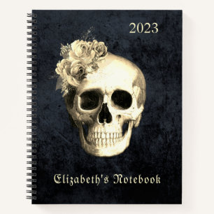 Gothic Glam Skull White Roses Personalized Notebook