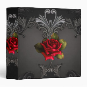 Gothic Glamour Red Rose Black Ornamental Glam 3 Ring Binder