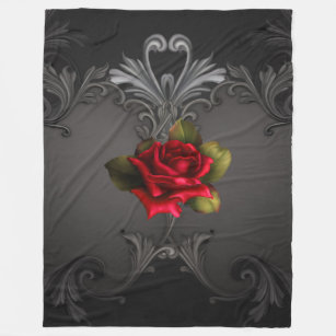 Gothic Glamour Red Rose Black Ornamental Glam Fleece Blanket