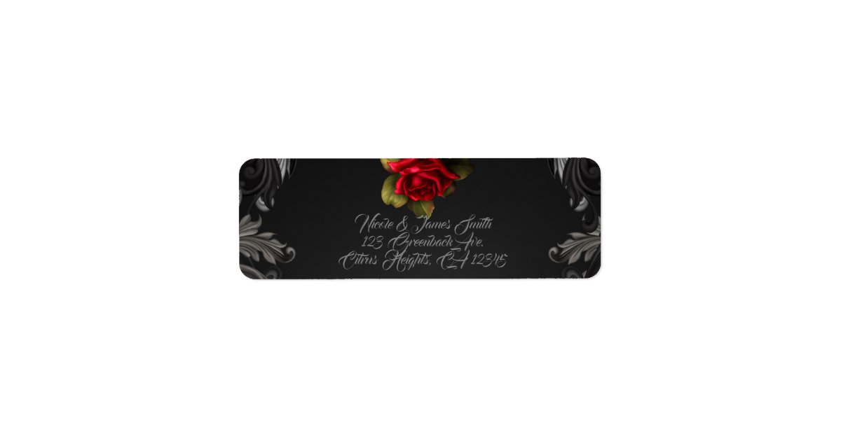 Gothic Glamour Red Rose Black Ornamental Glam Label | Zazzle