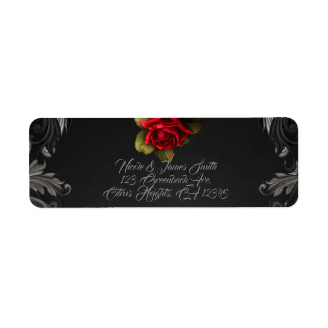 Gothic Glamour Red Rose Black Ornamental Glam Label | Zazzle