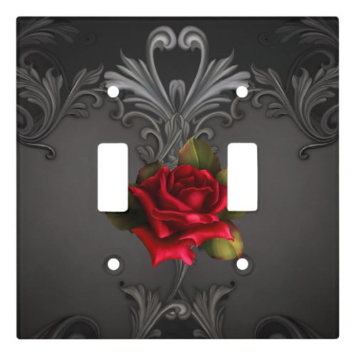 Gothic Glamour Red Rose Black Ornamental Glam Light Switch Cover