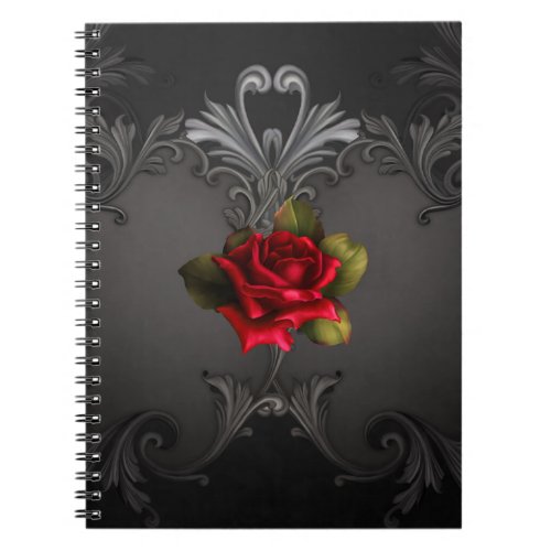 Gothic Glamour Red Rose Black Ornamental Glam Notebook