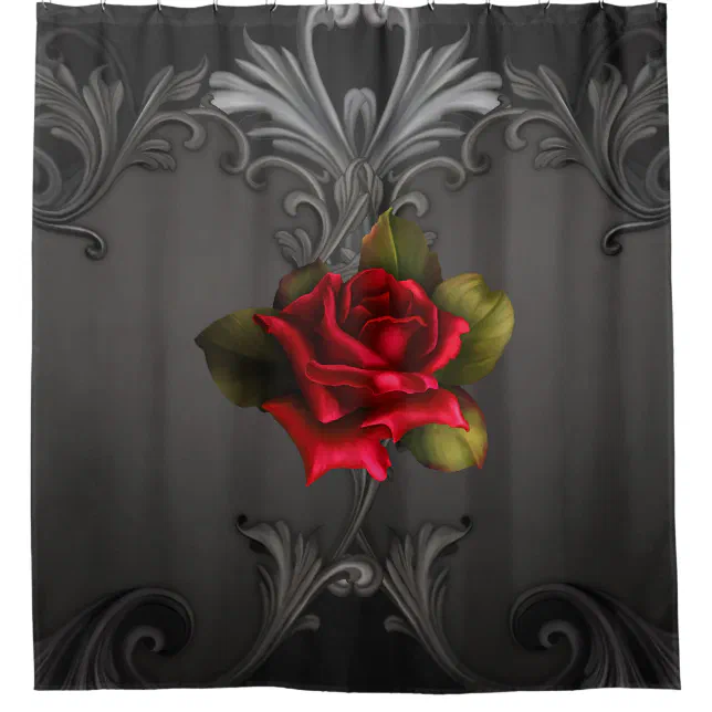 Gothic Glamour Red Rose Black Ornamental Glam Shower Curtain | Zazzle