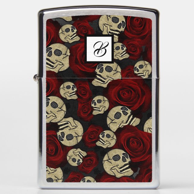 Gothic Glamour Red Rose Black Ornamental Glam Zippo Lighter (Front)