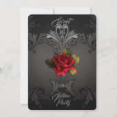 Gothic Glamour Red Rose Black Ornamental Sweet 16 Invitation (Back)